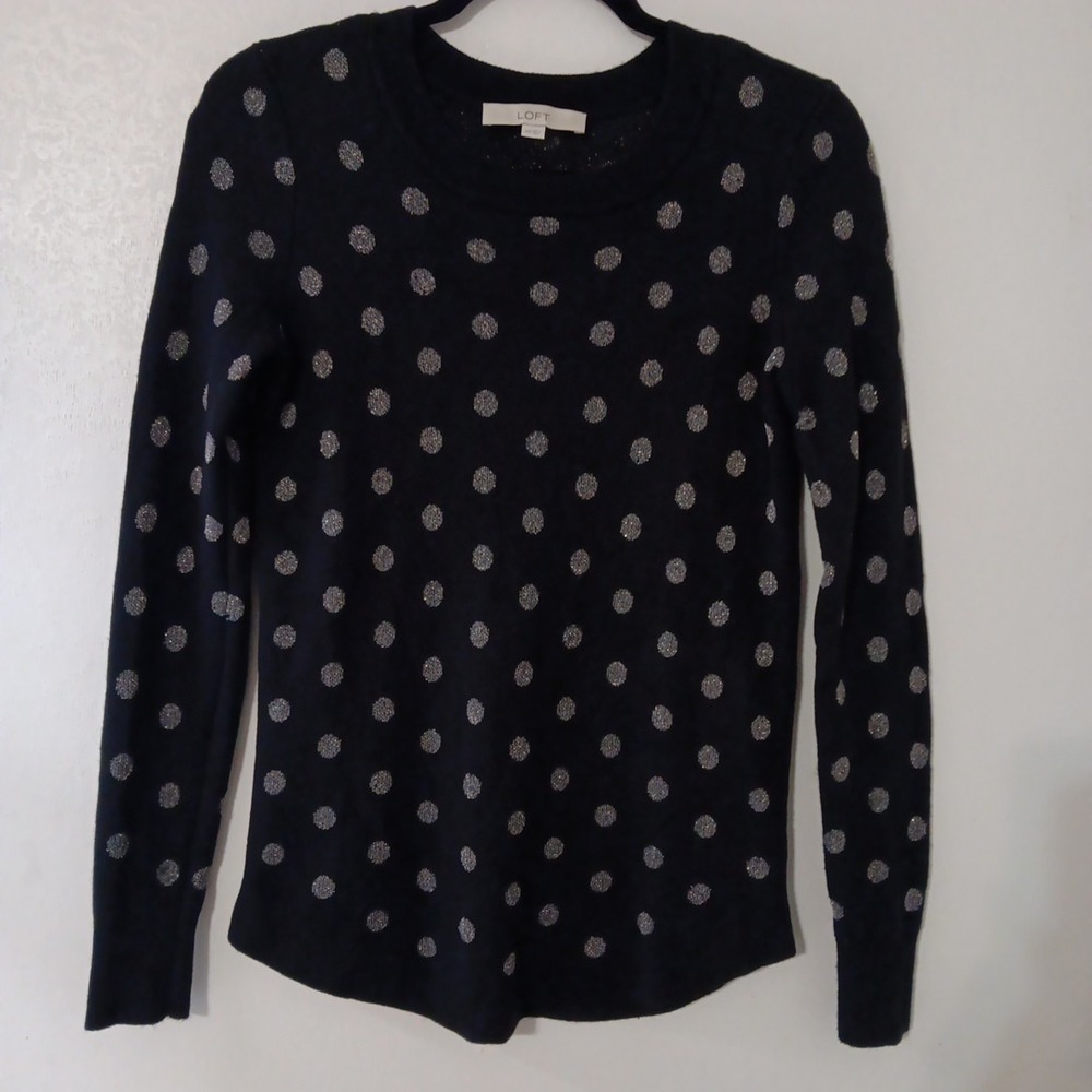 Ann Taylor Loft Women's Pullover Sweater ‎ Sz XXS Black w/ Silver Polka Dots ...